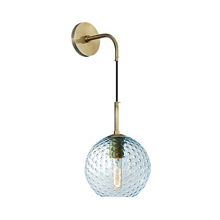 Skørter | Pink/Yellow/Blue Glass Globe Wall Lamp Retro 1-Bulb Arm Sconce Light in Brass Finish