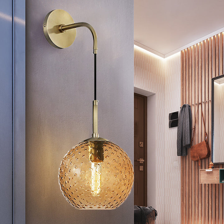 Skørter | Pink/Yellow/Blue Glass Globe Wall Lamp Retro 1-Bulb Arm Sconce Light in Brass Finish