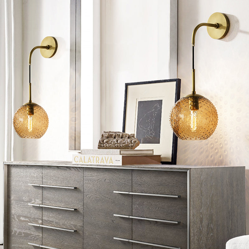 Skørter | Pink/Yellow/Blue Glass Globe Wall Lamp Retro 1-Bulb Arm Sconce Light in Brass Finish