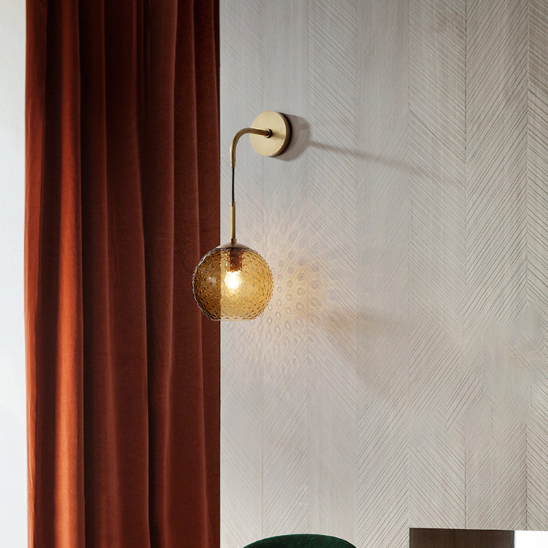 Skørter | Pink/Yellow/Blue Glass Globe Wall Lamp Retro 1-Bulb Arm Sconce Light in Brass Finish