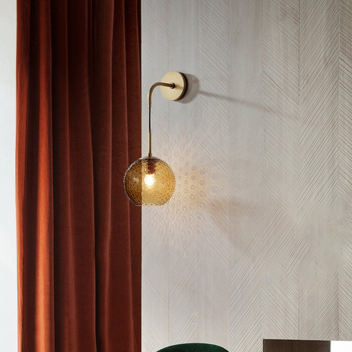 Skørter | Pink/Yellow/Blue Glass Globe Wall Lamp Retro 1-Bulb Arm Sconce Light in Brass Finish