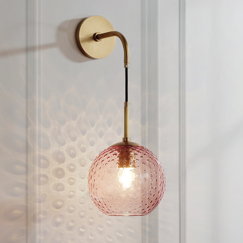 Skørter | Pink/Yellow/Blue Glass Globe Wall Lamp Retro 1-Bulb Arm Sconce Light in Brass Finish
