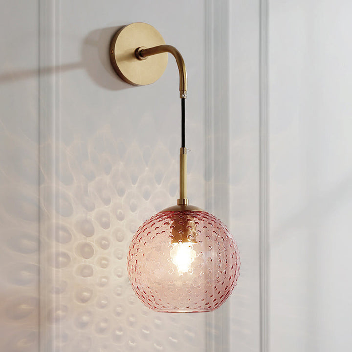 Skørter | Pink/Yellow/Blue Glass Globe Wall Lamp Retro 1-Bulb Arm Sconce Light in Brass Finish