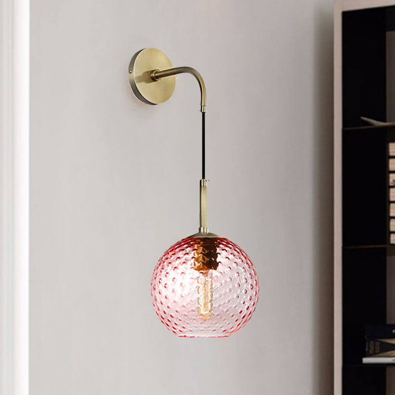 Skørter | Pink/Yellow/Blue Glass Globe Wall Lamp Retro 1-Bulb Arm Sconce Light in Brass Finish