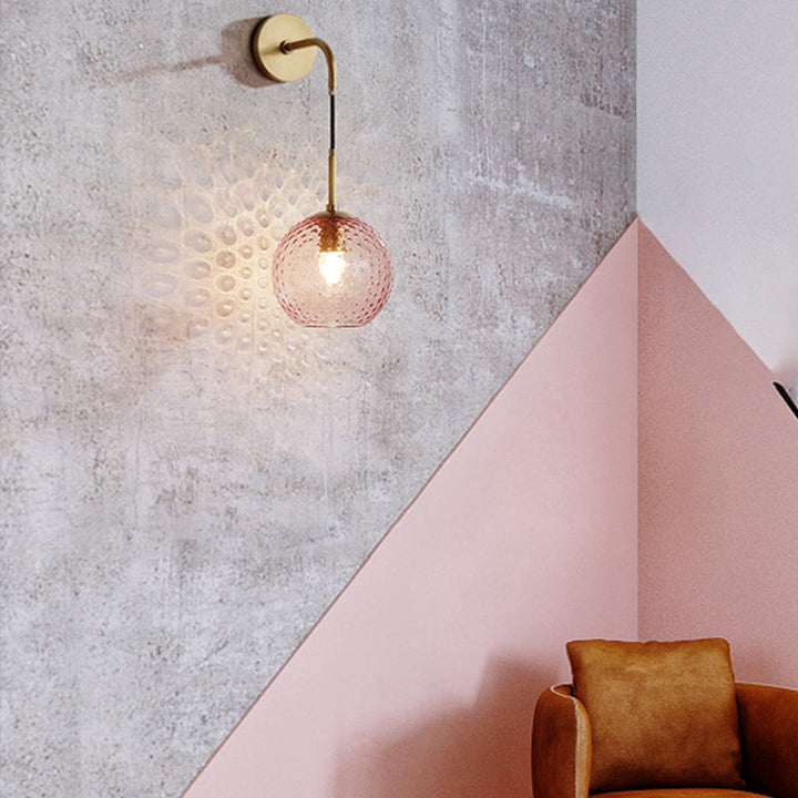 Skørter | Pink/Yellow/Blue Glass Globe Wall Lamp Retro 1-Bulb Arm Sconce Light in Brass Finish