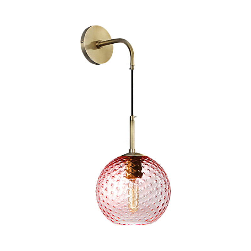 Skørter | Pink/Yellow/Blue Glass Globe Wall Lamp Retro 1-Bulb Arm Sconce Light in Brass Finish