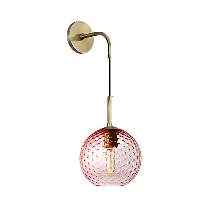 Skørter | Pink/Yellow/Blue Glass Globe Wall Lamp Retro 1-Bulb Arm Sconce Light in Brass Finish