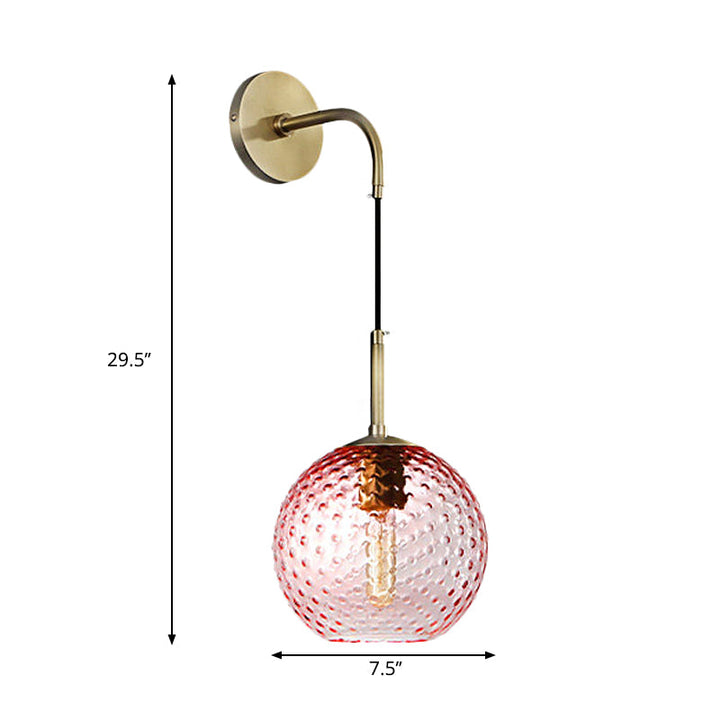 Skørter | Pink/Yellow/Blue Glass Globe Wall Lamp Retro 1-Bulb Arm Sconce Light in Brass Finish