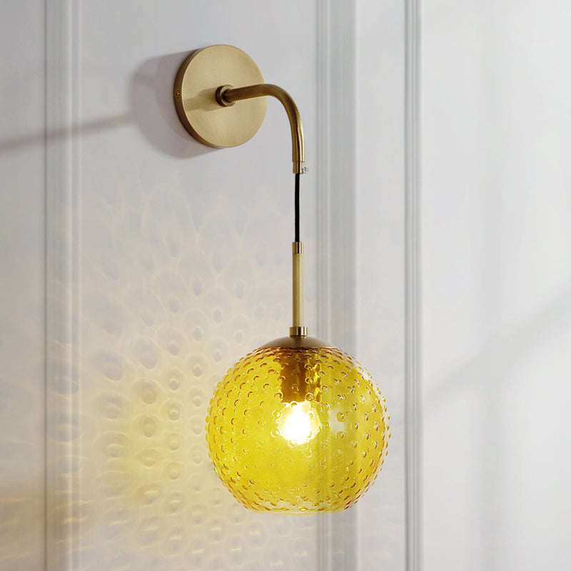 Skørter | Pink/Yellow/Blue Glass Globe Wall Lamp Retro 1-Bulb Arm Sconce Light in Brass Finish
