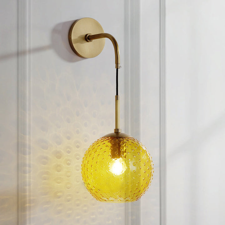 Skørter | Pink/Yellow/Blue Glass Globe Wall Lamp Retro 1-Bulb Arm Sconce Light in Brass Finish