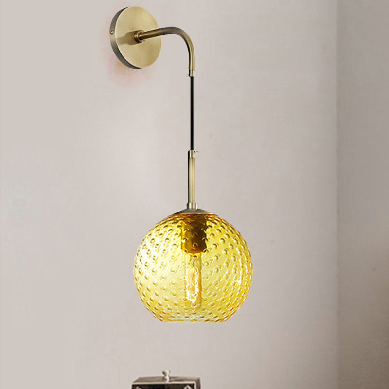 Skørter | Pink/Yellow/Blue Glass Globe Wall Lamp Retro 1-Bulb Arm Sconce Light in Brass Finish