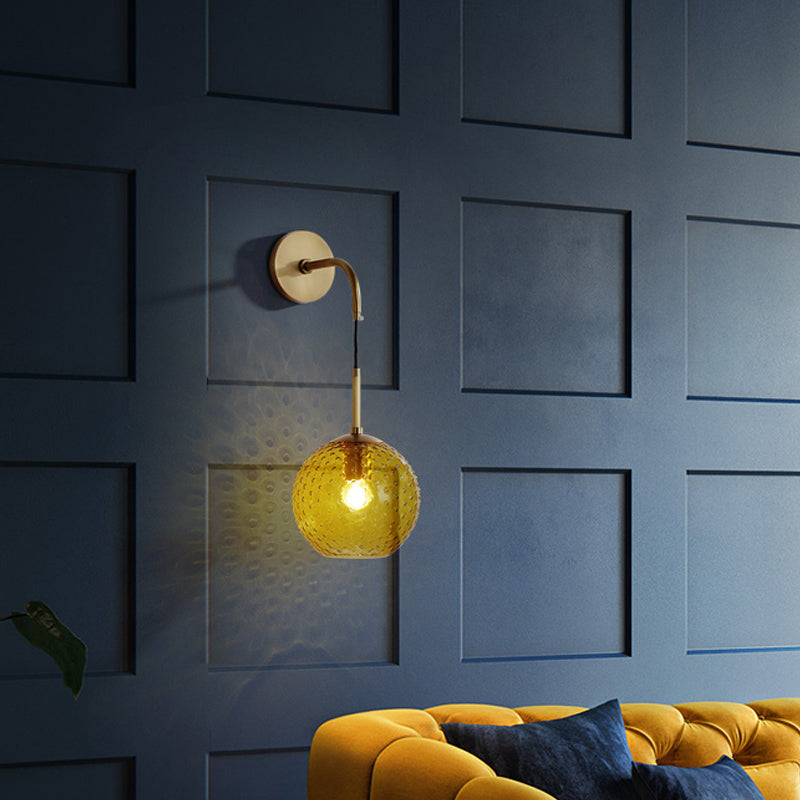 Skørter | Pink/Yellow/Blue Glass Globe Wall Lamp Retro 1-Bulb Arm Sconce Light in Brass Finish