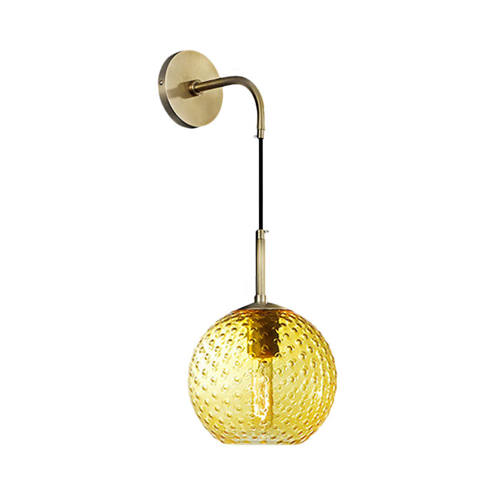 Skørter | Pink/Yellow/Blue Glass Globe Wall Lamp Retro 1-Bulb Arm Sconce Light in Brass Finish