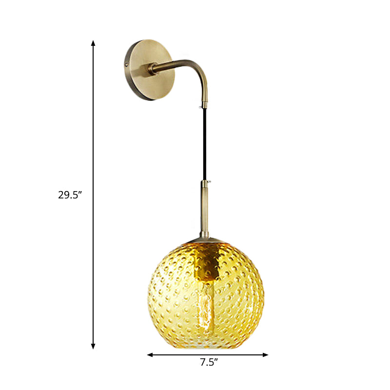 Skørter | Pink/Yellow/Blue Glass Globe Wall Lamp Retro 1-Bulb Arm Sconce Light in Brass Finish