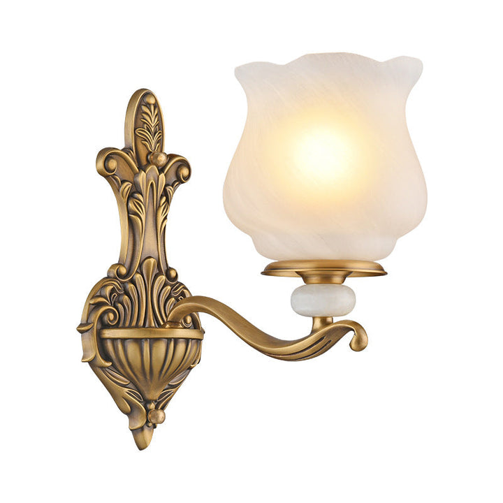 Skørter | 1/2-head wall lamp lighting traditional style petal shade frosted glass wall-mounted lamp in brass