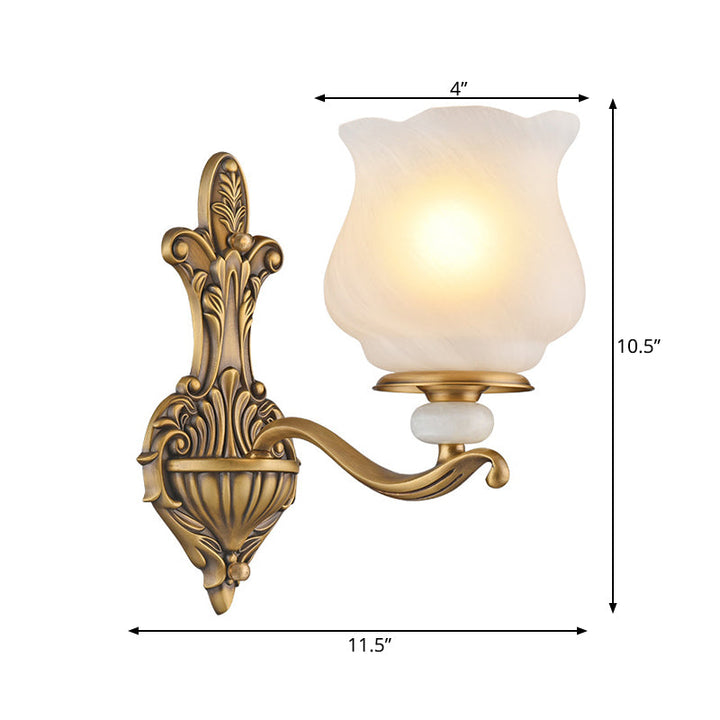 Skørter | 1/2-head wall lamp lighting traditional style petal shade frosted glass wall-mounted lamp in brass