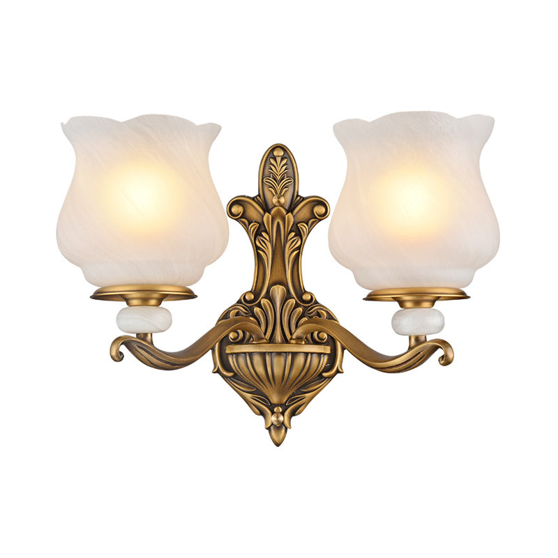 Skørter | 1/2-head wall lamp lighting traditional style petal shade frosted glass wall-mounted lamp in brass