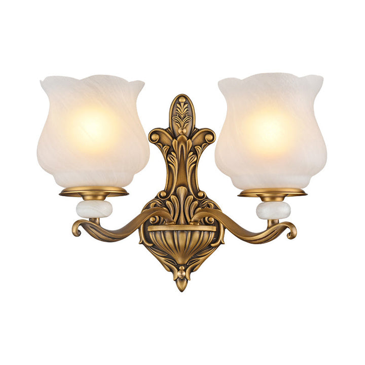 Skørter | 1/2-head wall lamp lighting traditional style petal shade frosted glass wall-mounted lamp in brass