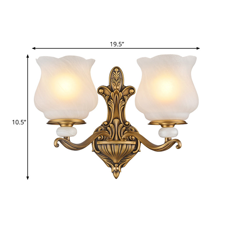 Skørter | 1/2-head wall lamp lighting traditional style petal shade frosted glass wall-mounted lamp in brass