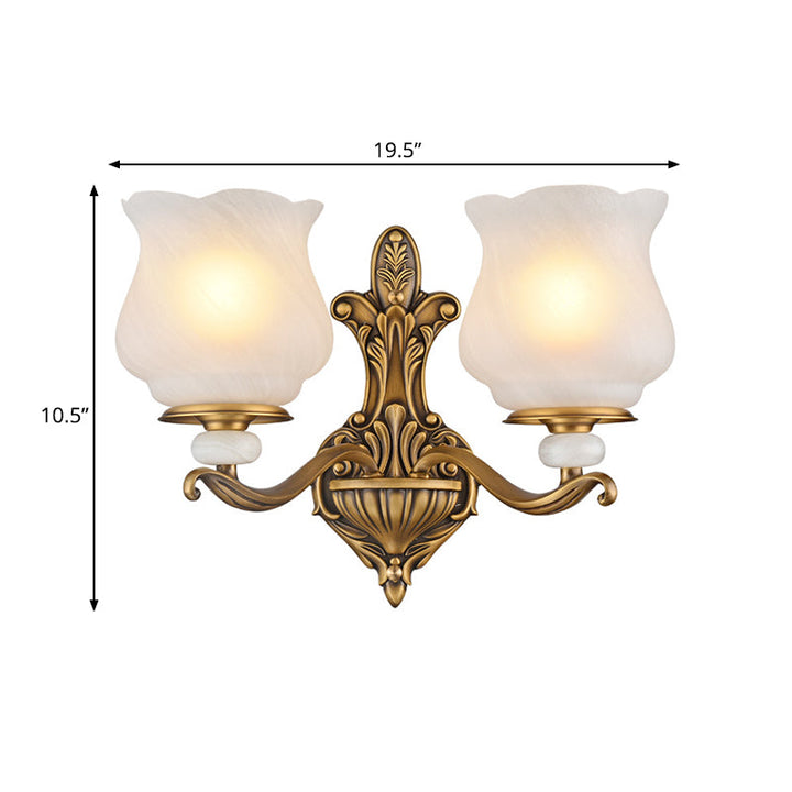 Skørter | 1/2-head wall lamp lighting traditional style petal shade frosted glass wall-mounted lamp in brass