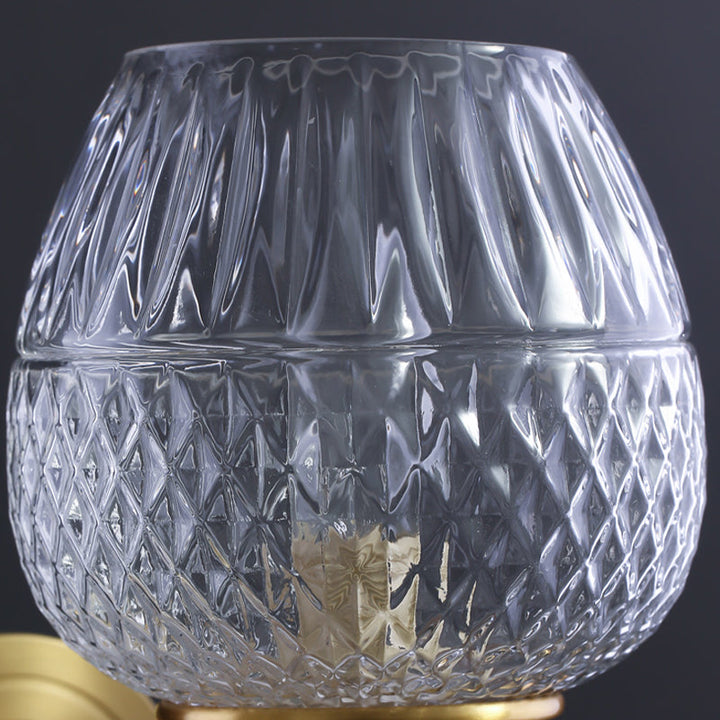 Lisslune | Grid Brandy Glass Wall Lamp Contemporary Single Brass Wall Mounted Light with Curved Arm