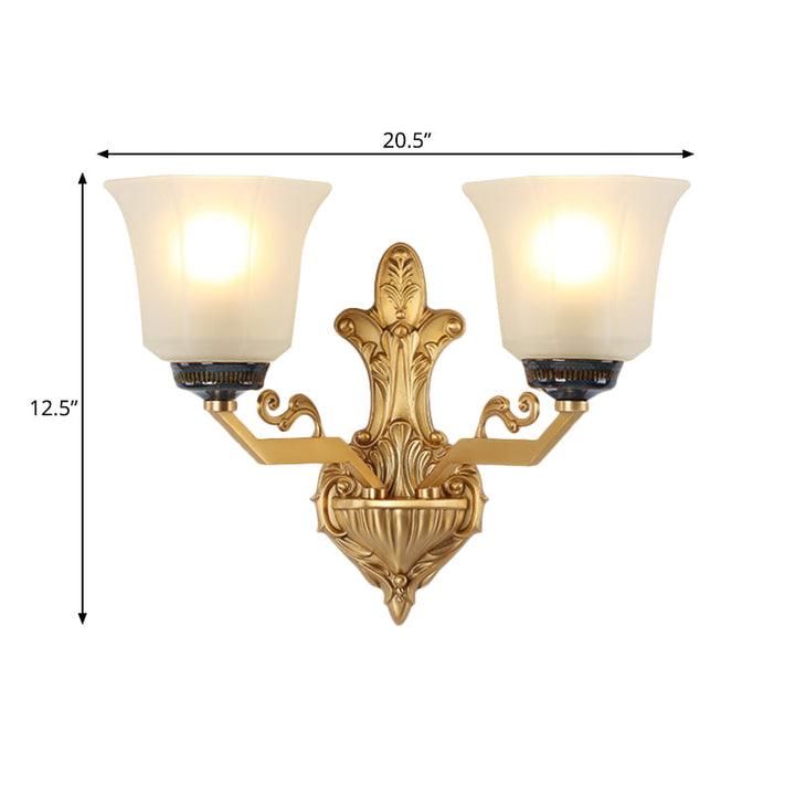 Skørter | 1/2-Light Wall Lamp with Expanding Shade Opal Glass Vintage Style Bed Lamp Wall Fixture in Brass