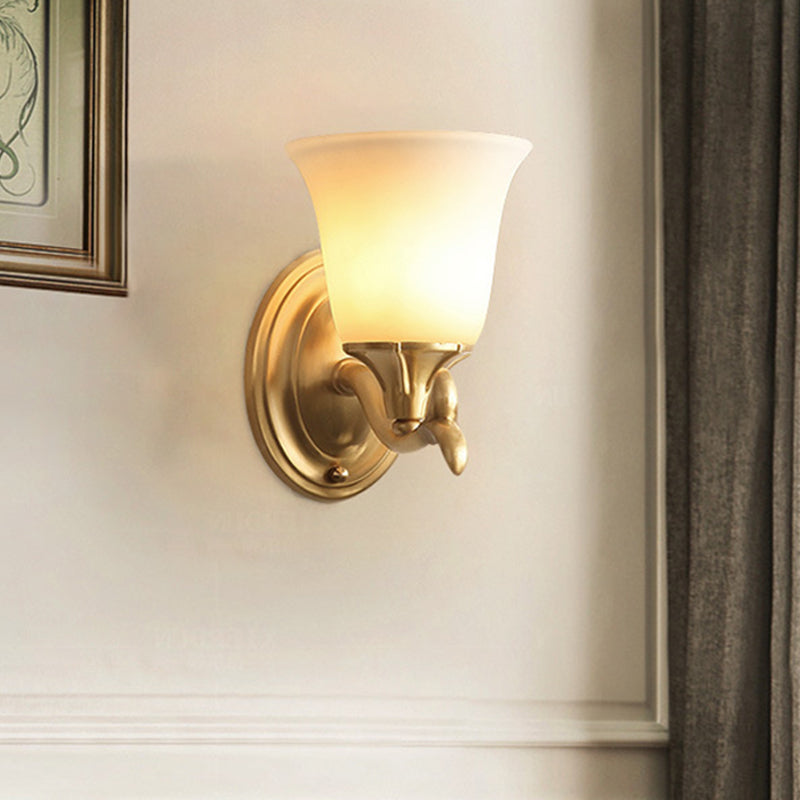Skørter | Bell White Glass Wall Light Modernism Style 1/2-Head Living Room Wall Lamp in Brass