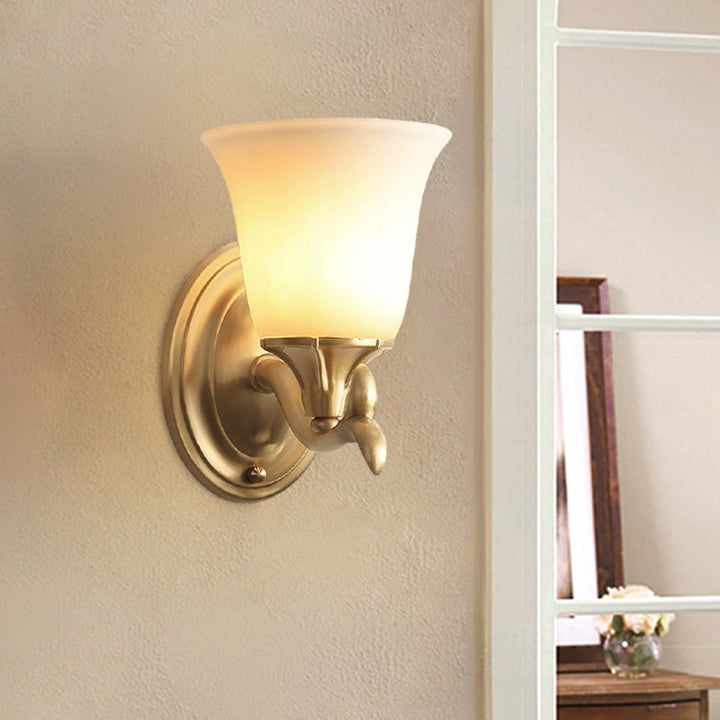 Skørter | Bell White Glass Wall Light Modernism Style 1/2-Head Living Room Wall Lamp in Brass