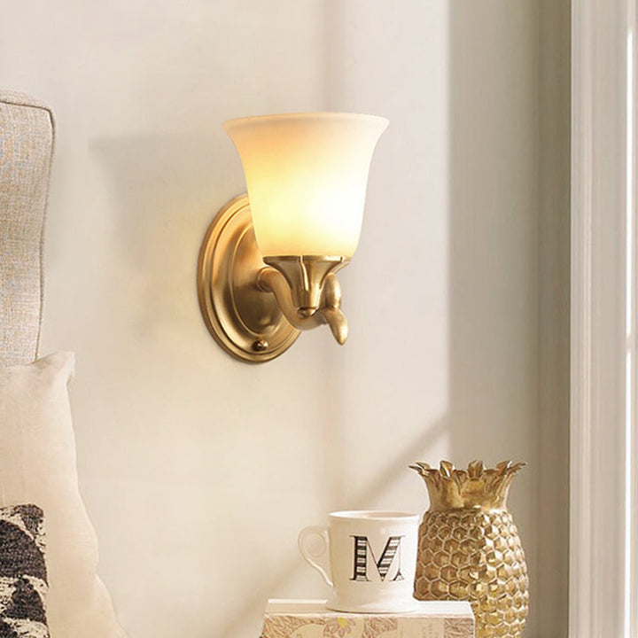 Skørter | Bell White Glass Wall Light Modernism Style 1/2-Head Living Room Wall Lamp in Brass