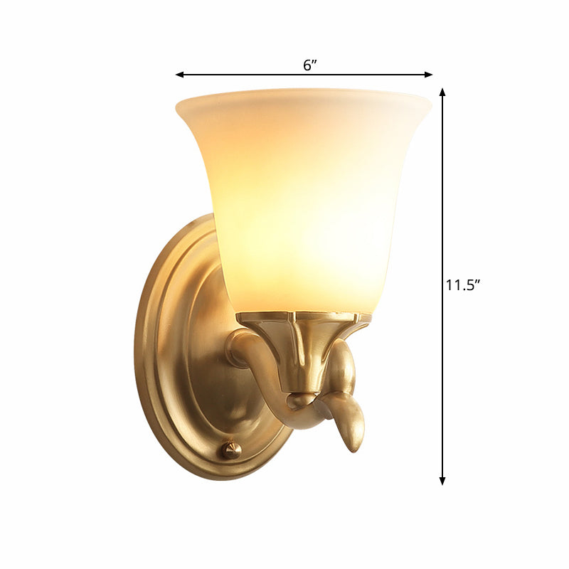 Skørter | Bell White Glass Wall Light Modernism Style 1/2-Head Living Room Wall Lamp in Brass