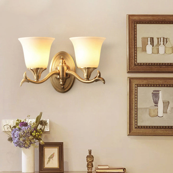Skørter | Bell White Glass Wall Light Modernism Style 1/2-Head Living Room Wall Lamp in Brass