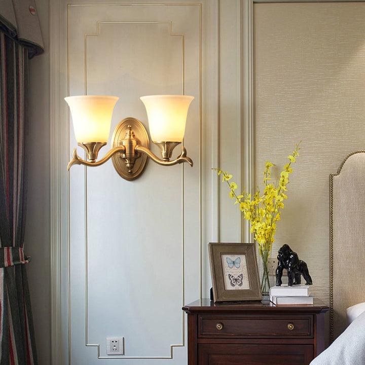 Skørter | Bell White Glass Wall Light Modernism Style 1/2-Head Living Room Wall Lamp in Brass
