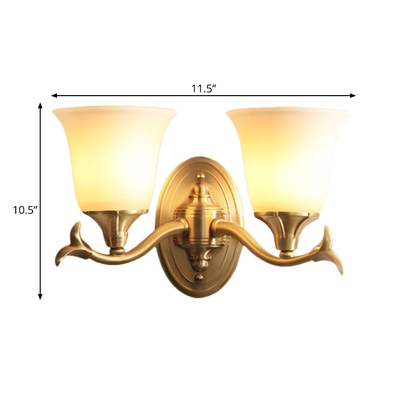 Skørter | Bell White Glass Wall Light Modernism Style 1/2-Head Living Room Wall Lamp in Brass