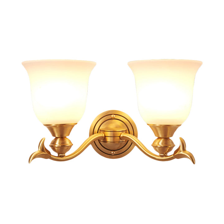 Skørter | Brass-Finish 1/2-Head Wall Lamp Modern Stylish White Glass Flared Shade Wall Lighting Fixture for Bedroom