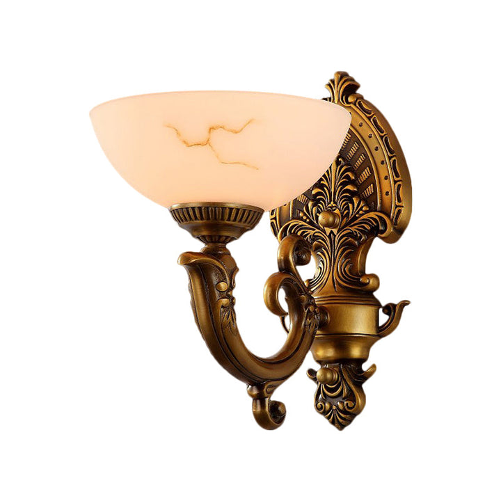 Skørter | Antique Brass 1/2-Ball Wall Mount Lighting Colonial Style Etched Glass Shade Wall Lamp