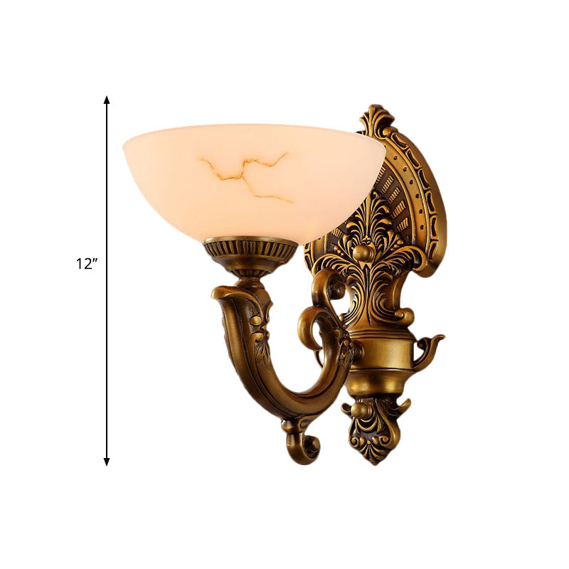 Skørter | Antique Brass 1/2-Ball Wall Mount Lighting Colonial Style Etched Glass Shade Wall Lamp