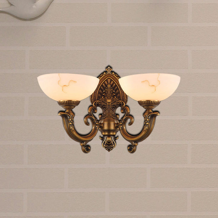 Skørter | Antique Brass 1/2-Ball Wall Mount Lighting Colonial Style Etched Glass Shade Wall Lamp