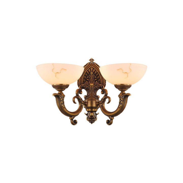 Skørter | Antique Brass 1/2-Ball Wall Mount Lighting Colonial Style Etched Glass Shade Wall Lamp