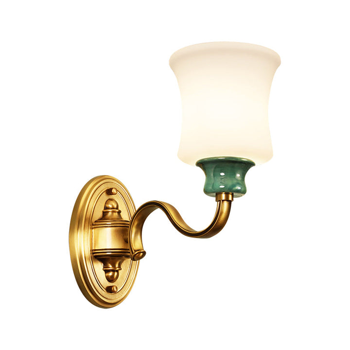 Skørter | Metallic Gold Surface Wall Application Bell 1/2-Bulb Vintage Style Wall Light with Milk Glass Shade