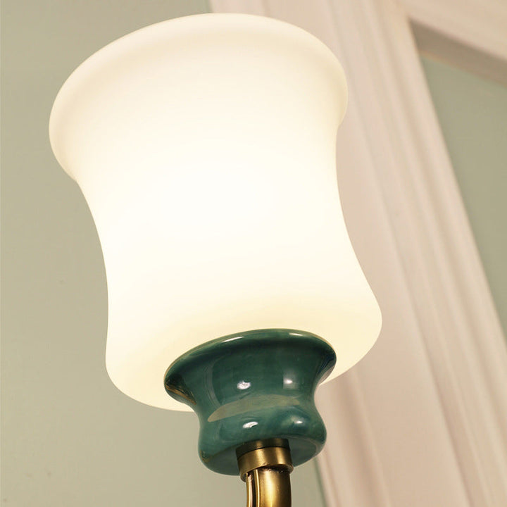 Skørter | Metallic Gold Surface Wall Application Bell 1/2-Bulb Vintage Style Wall Light with Milk Glass Shade