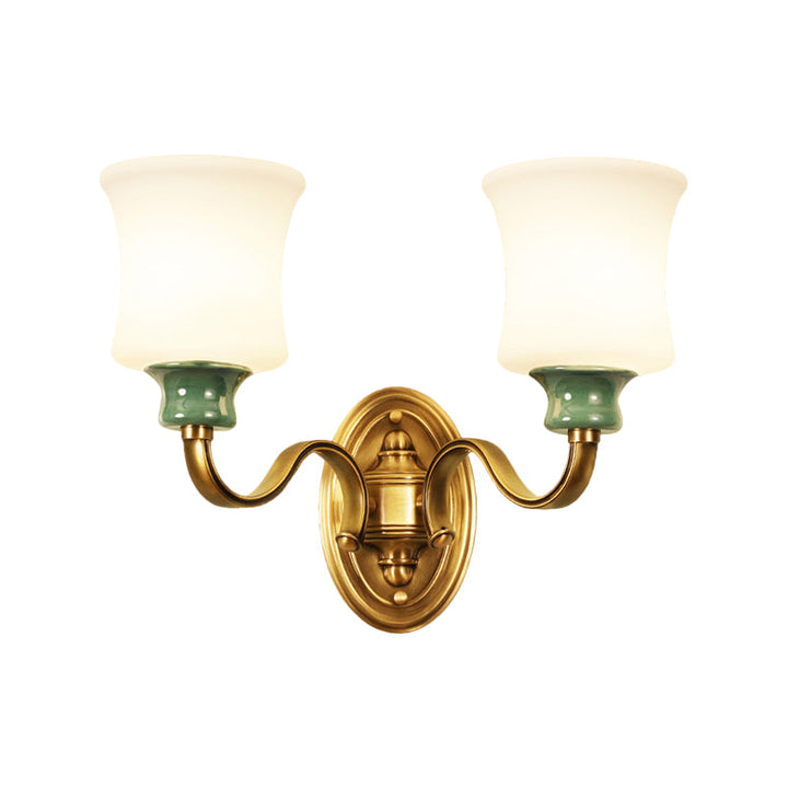 Skørter | Metallic Gold Surface Wall Application Bell 1/2-Bulb Vintage Style Wall Light with Milk Glass Shade