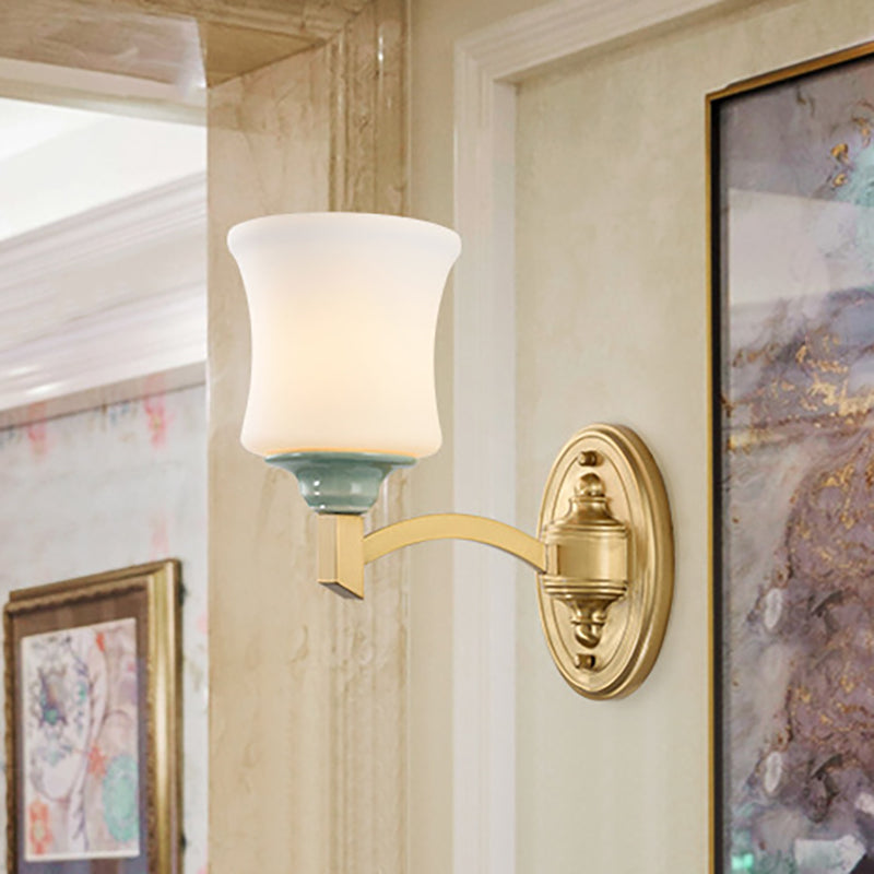 Skørter | 1/2-Light Wall Lamp Modernism Style Bell Shade Milk Glass Wall Lamp in Gold for Dining Room