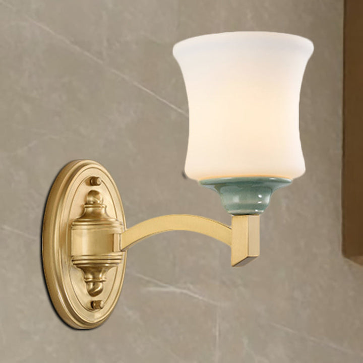 Skørter | 1/2-Light Wall Lamp Modernism Style Bell Shade Milk Glass Wall Lamp in Gold for Dining Room