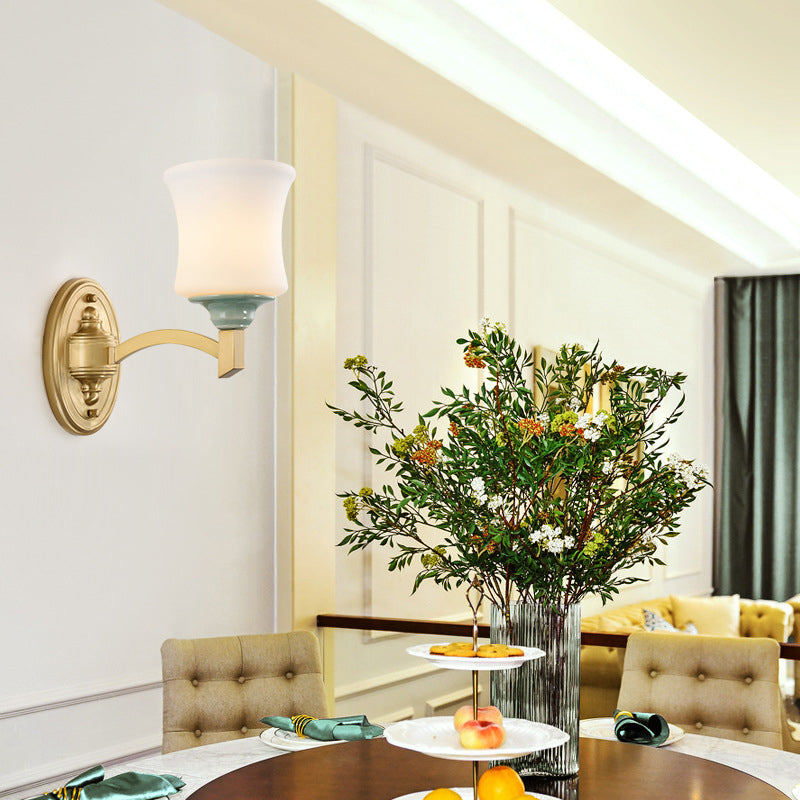 Skørter | 1/2-Light Wall Lamp Modernism Style Bell Shade Milk Glass Wall Lamp in Gold for Dining Room