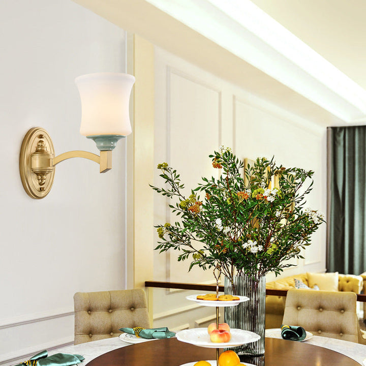 Skørter | 1/2-Light Wall Lamp Modernism Style Bell Shade Milk Glass Wall Lamp in Gold for Dining Room