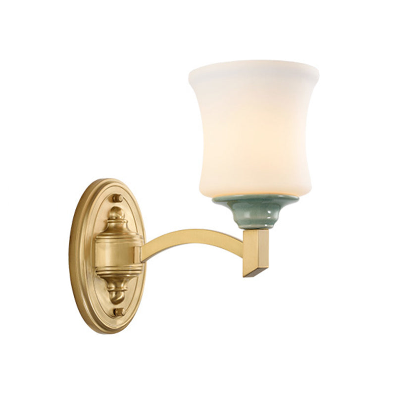 Skørter | 1/2-Light Wall Lamp Modernism Style Bell Shade Milk Glass Wall Lamp in Gold for Dining Room