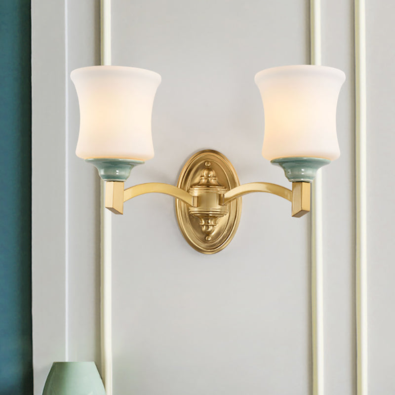 Skørter | 1/2-Light Wall Lamp Modernism Style Bell Shade Milk Glass Wall Lamp in Gold for Dining Room