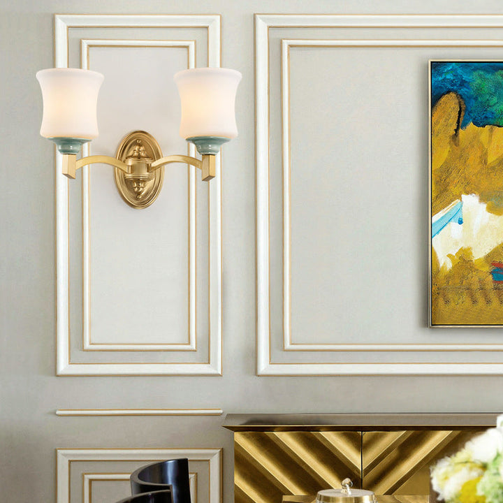Skørter | 1/2-Light Wall Lamp Modernism Style Bell Shade Milk Glass Wall Lamp in Gold for Dining Room