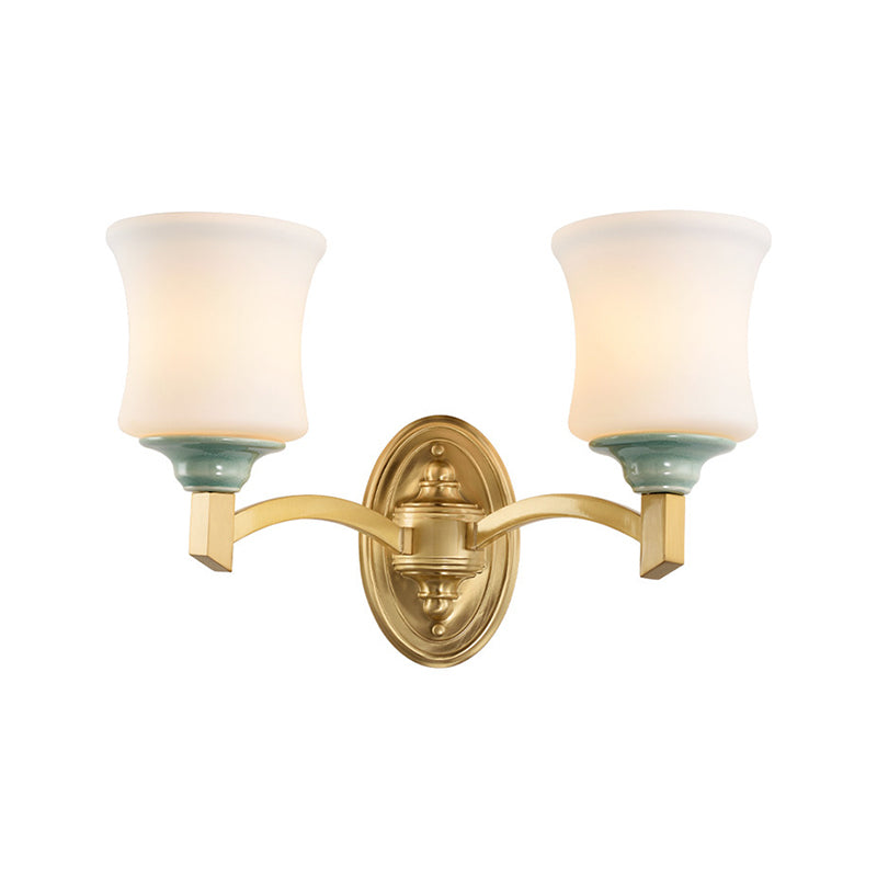 Skørter | 1/2-Light Wall Lamp Modernism Style Bell Shade Milk Glass Wall Lamp in Gold for Dining Room