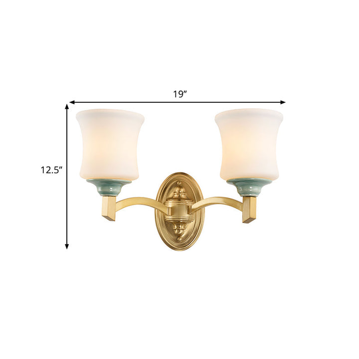 Skørter | 1/2-Light Wall Lamp Modernism Style Bell Shade Milk Glass Wall Lamp in Gold for Dining Room